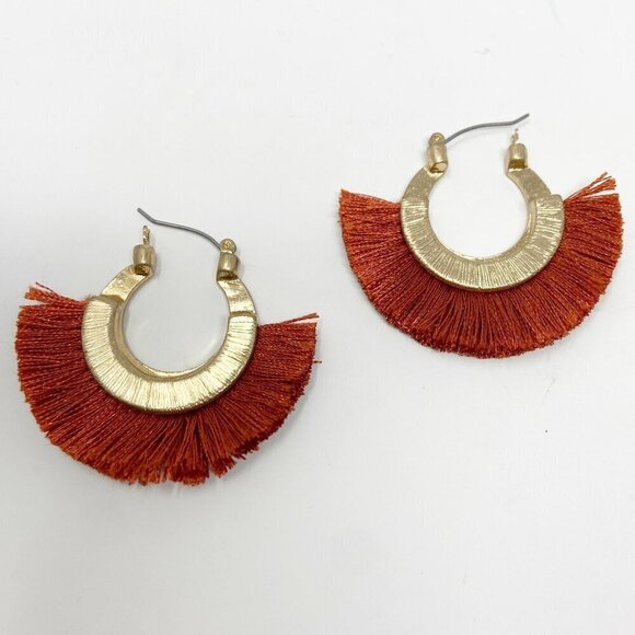 Burnt Orange Half Circle Fringe Earrings - Picture 4 of 4
